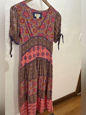 Anthropologie | Dresses | Anthropologie Let Me Be Embroidered Openback Bell  Sleeve Brown Maxi Dress | Poshmark